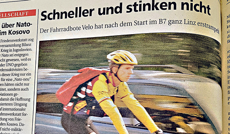 Bericht der KiZ über Fahrradboten der Firma Velo. 