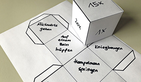 Beispiel für Bewegungswürfel. Dauer und Bewegungsarten kann man nach Belieben variieren. 