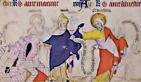 Matthias (rechts) mit dem Propheten ­Daniel, Darstellung aus dem 14. Jahrhundert.  