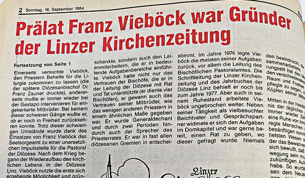 Nachruf auf Kirchenzeitungs-Gründer Prälat Franz Vieböck, Onkel des jetzigen Herausgebers  Willi Vieböck.