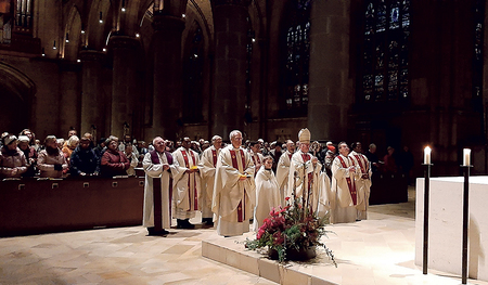 Eine Reihe von Priestern, die Legionsgruppen leiten oder ihnen vebunden sind, konzelebrierten mit Bischof Manfred Scheuer den Jubiläumsgottesdienst im Mariendom.  