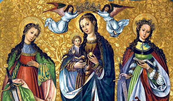 Die Gottesmutter mit dem Kind und den hl. Perpetua (rechts) und hl. Felizitas (links)