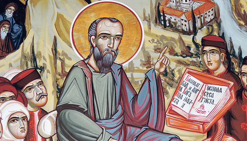 Der hl. Apostel Paulus als Lehrer Dalmatiens; serbisch-orthodoxes Kloster im Nationalpark Krka, Kroatien. / kathbild.at/Rupprecht Der hl. Apostel Paulus als Lehrer Dalmatiens; serbisch-orthodoxes Kloster im Nationalpark Krka, Kroatien.