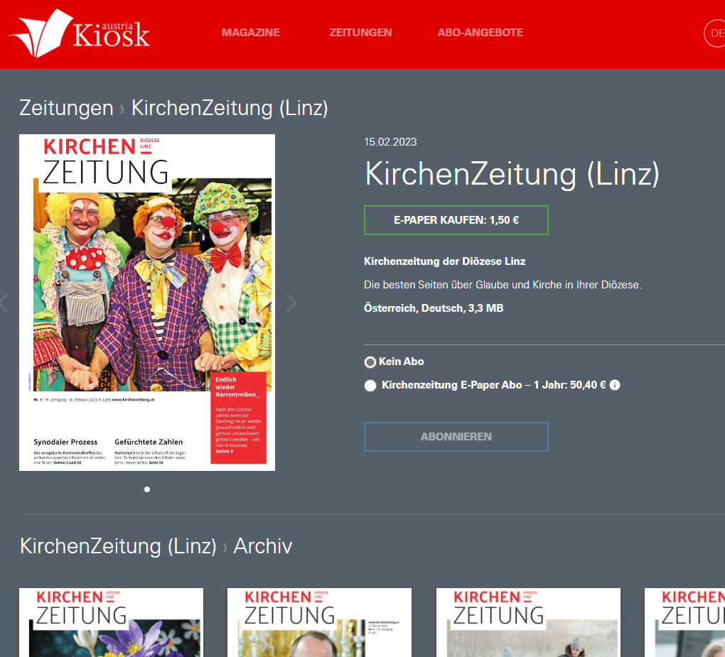 Kirchenzeitung als einzeln als ePaper / Kirchenzeitung Kirchenzeitung im Austria Kiosk einzeln als ePaper bestellen