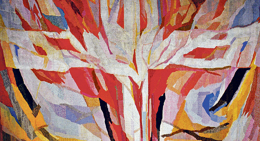 Fritz Riedl, Pfingsten, Webteppich, 1968, Schaf- und Baumwolle, 265 × 165 cm, Linz, Pfarrkirche Heiliger Geist, Werktagskapelle. / Wikimedia Commons CC BY-SA 4.0 Fritz Riedl, Pfingsten, Webteppich, 1968, Schaf- und Baumwolle, 265 × 165 cm, Linz, Pfarrkirche Heiliger Geist, Werktagskapelle.