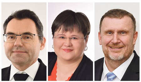 Pfarrleitung Linz-Süd: Pfarrer Thomas Schawinski, Pastoralvorständnin ­Elisabeth Greil, Finanzvorstand Peter Roland (v. li.).  